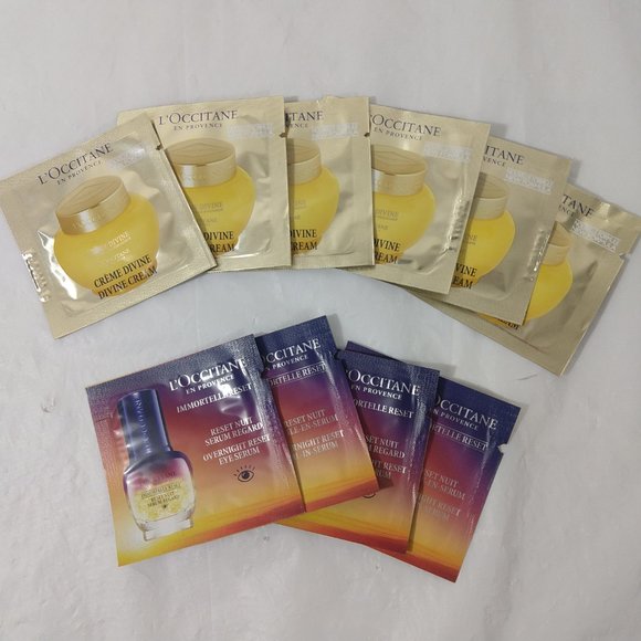 L’Occitane Immortelle Divine Face Cream Reset Serum Eye Serum X 10 Samples NEW - Picture 2 of 4